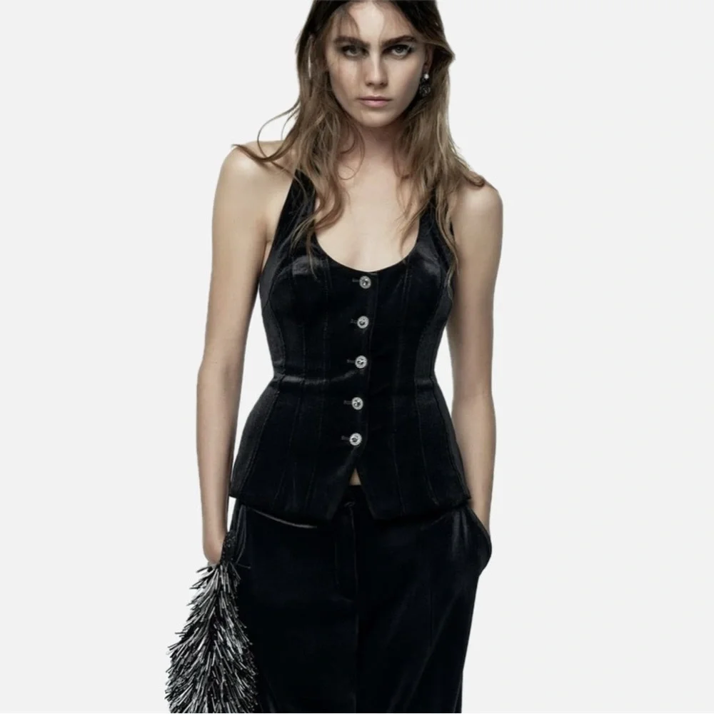 Zara velvet waistcoat with gem buttons - Picture 1 of 8